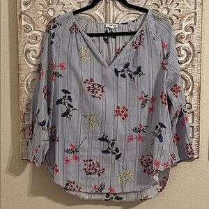 Tribal Blue Floral Stripe Blouse